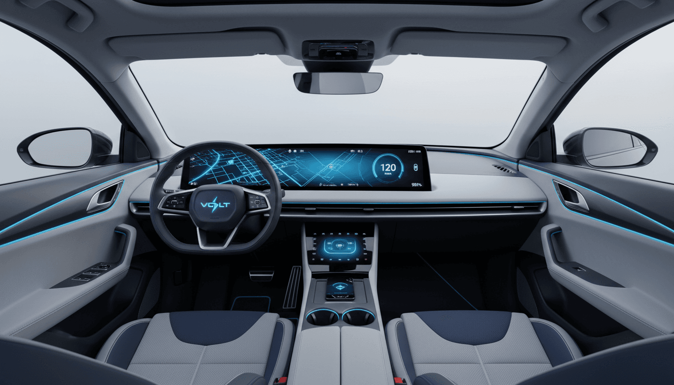 Modern car interior with dashboard and steering wheel